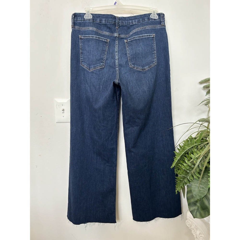 Kut from the Kloth Meg HighRise Wide Leg Jeans 14 Dark Wash Raw Hem Boho Classic - Picture 4 of 6